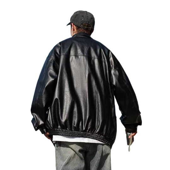 Herren Oversized Kunstlederjacke im Bomberstil mit Stehkragen und elastischem Saum Shop Nory