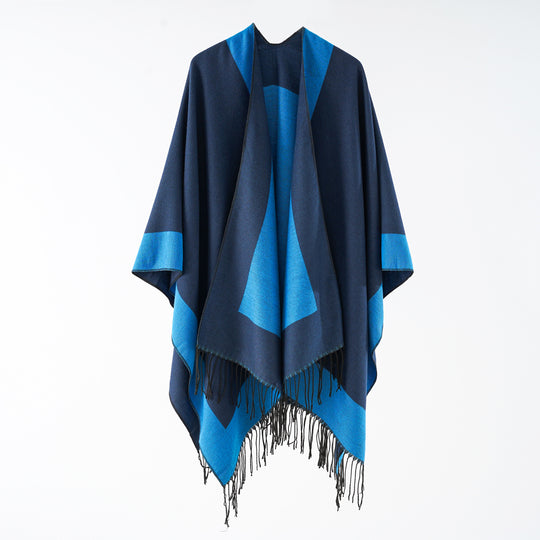 Damen Oversize-wendbarer Capeponcho aus Wollmix mit Fransen Shop Nory