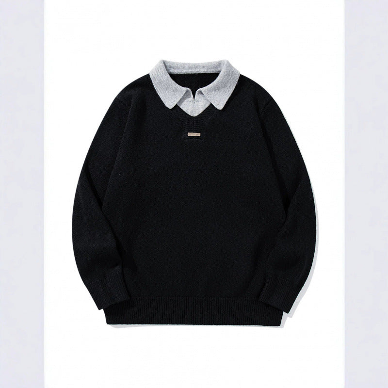Herren Relaxter Merino-Mix Strickpullover mit kontrastierendem Polokragen und V-Detail Shop Nory