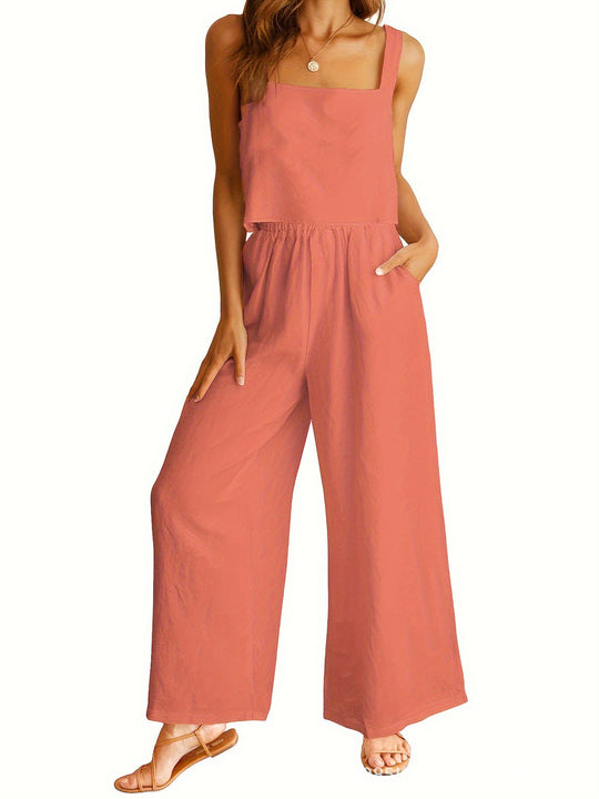 Damen Luftiger Jumpsuit mit weitem Bein und verstellbarem Taillenbund