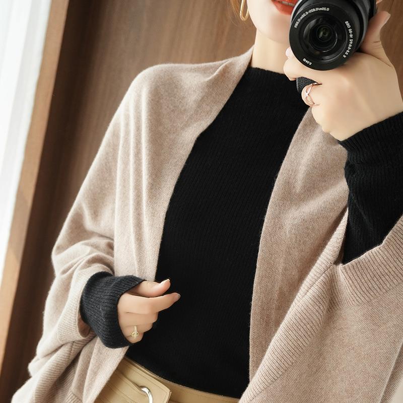 Damen Langer offener Kaschmir‑Look Strick-Wrap mit überschnittener Ärmelpartie Shop Nory