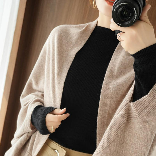 Damen Langer offener Kaschmir‑Look Strick-Wrap mit überschnittener Ärmelpartie Shop Nory
