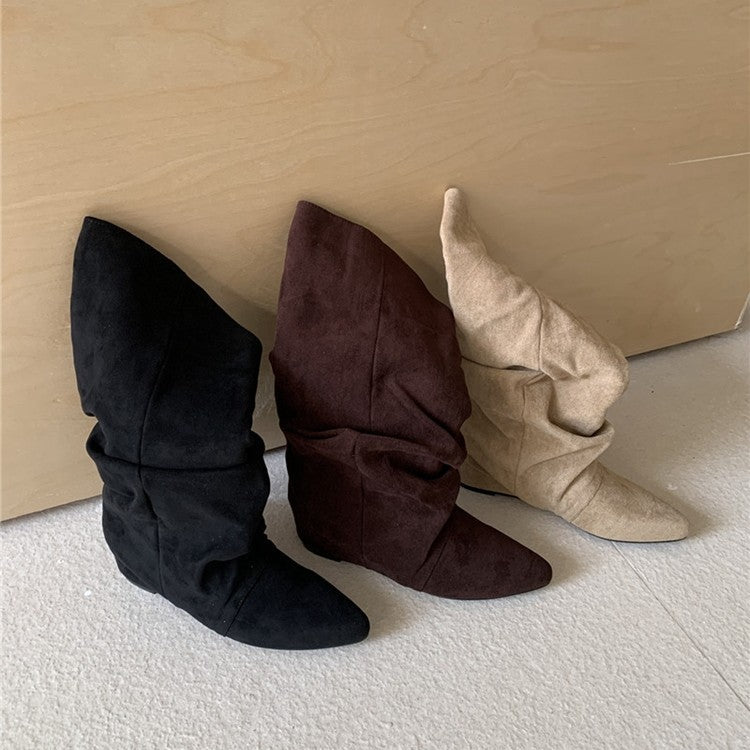 Damen modische Stiefel mit gerafftem Schaft und spitzem Absatz