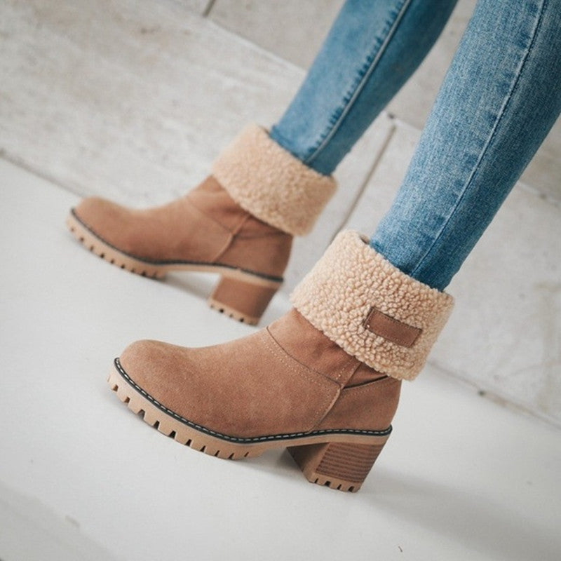 Damen Winterstiefel mit kuscheligem Kunstfellkragen und robustem Sohlenprofil