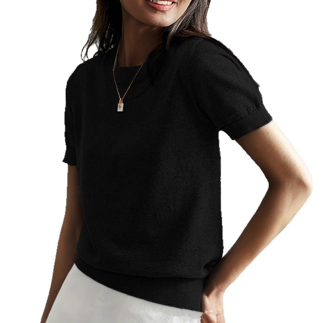 Damen Feinstrickpullover mit Kurzarmiger Silhouette und Weich Fließendem Material