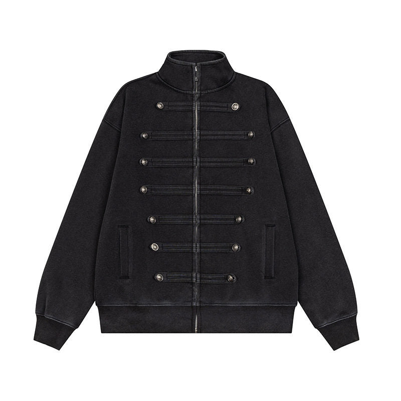 Herren Militärisch inspirierte Sweatjacke mit Stehkragen und Zierknopfleisten Shop Nory