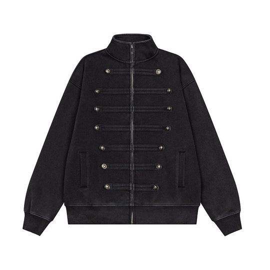 Herren Militärisch inspirierte Sweatjacke mit Stehkragen und Zierknopfleisten Shop Nory