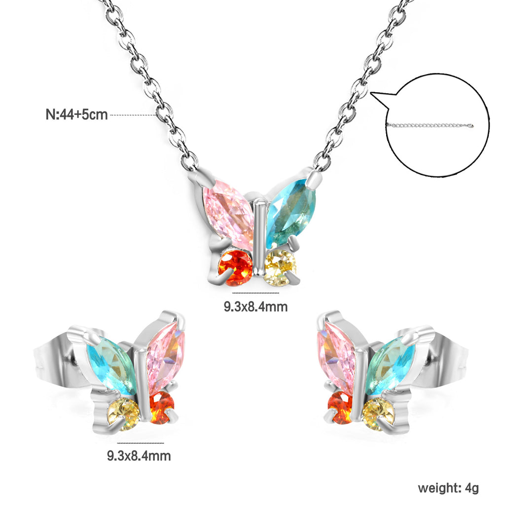 Damen Schmuckset mit funkelndem Schmetterlingsdesign aus Edelstahl und Zirkonia Shop Nory