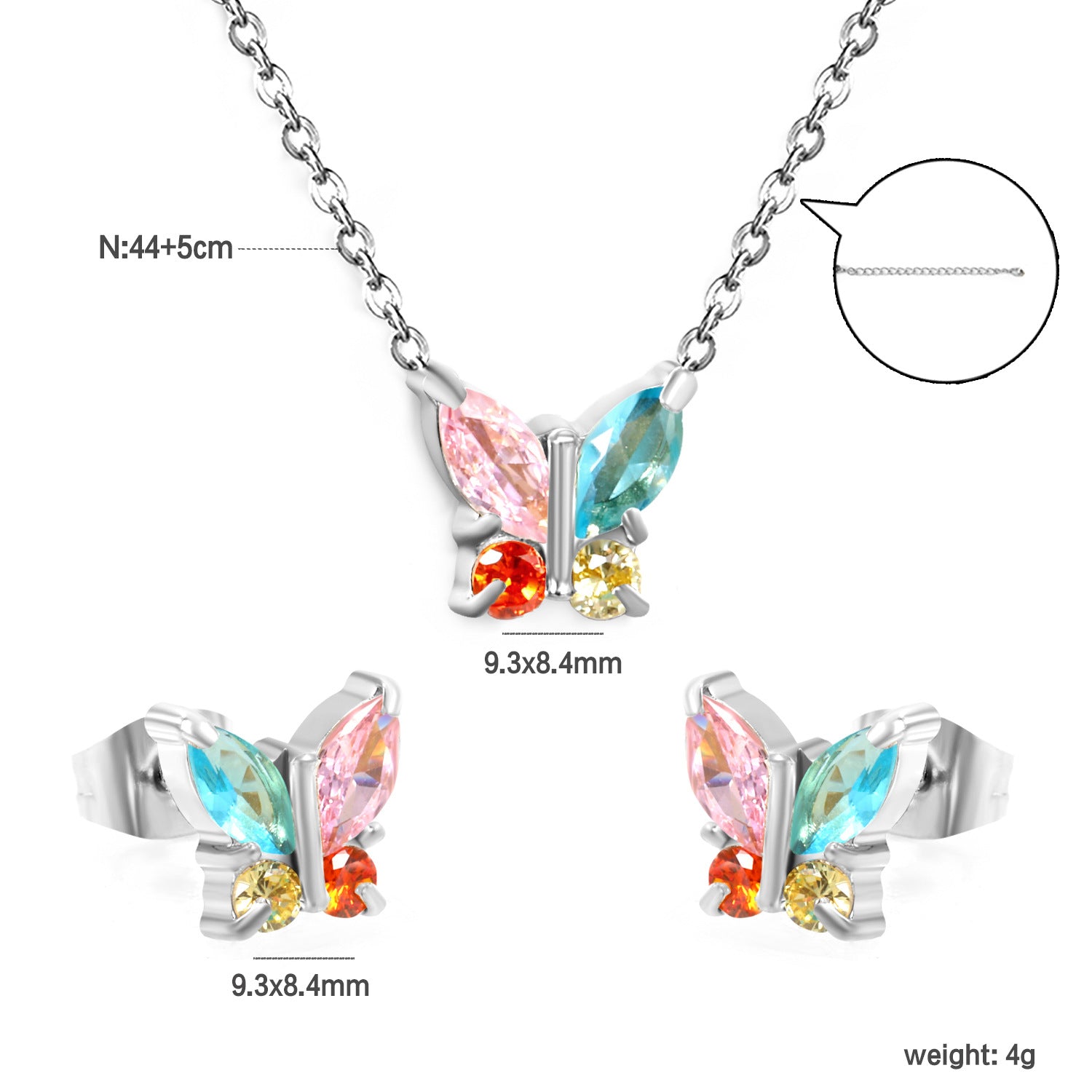 Damen Schmuckset mit funkelndem Schmetterlingsdesign aus Edelstahl und Zirkonia Shop Nory