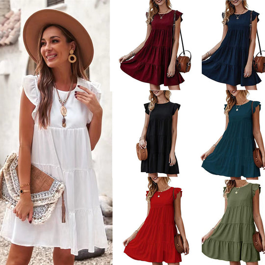 Damen Stufen-Kleid mit Rüschenärmeln und lockerem A‑Linien-Schnitt Shop Nory