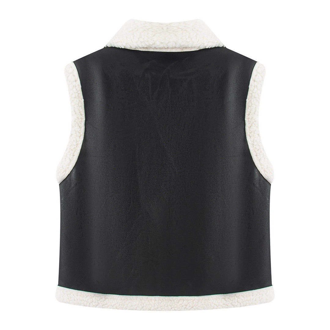 Damen Ärmellose Lammfell‑Optik Weste mit Reverskragen und aufgesetzten Taschen Shop Nory
