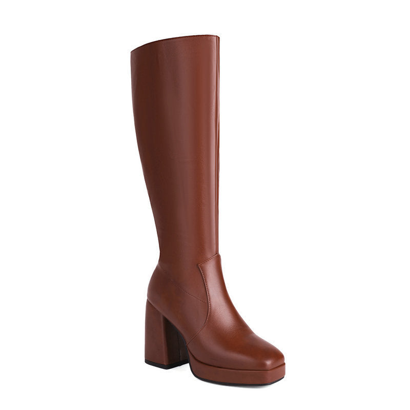 Leder-Plateau-Stiefel mit Blockabsatz - Ursula