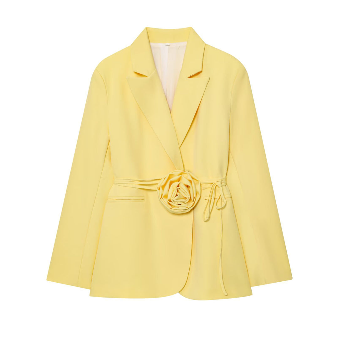Damen Taillierter Blazer mit Deko‑Rosen‑Gürtel und Reverskragen Shop Nory