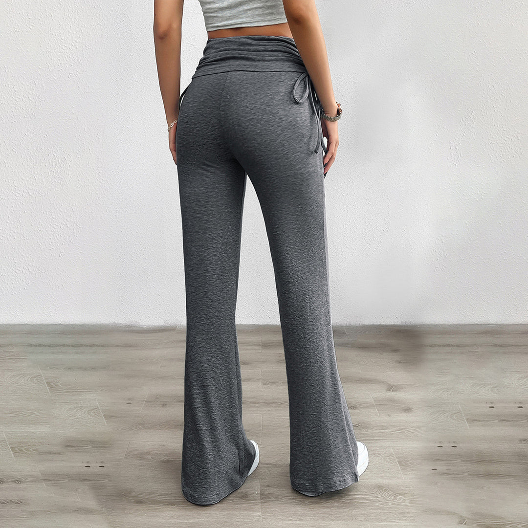 Damen nan weiche Palazzo-Loungehose mit Umschlagbund, seitlichen Kordelzügen und ausgestelltem Bein Shop Nory