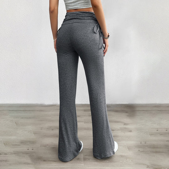 Damen nan weiche Palazzo-Loungehose mit Umschlagbund, seitlichen Kordelzügen und ausgestelltem Bein Shop Nory
