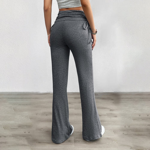 Damen nan weiche Palazzo-Loungehose mit Umschlagbund, seitlichen Kordelzügen und ausgestelltem Bein Shop Nory
