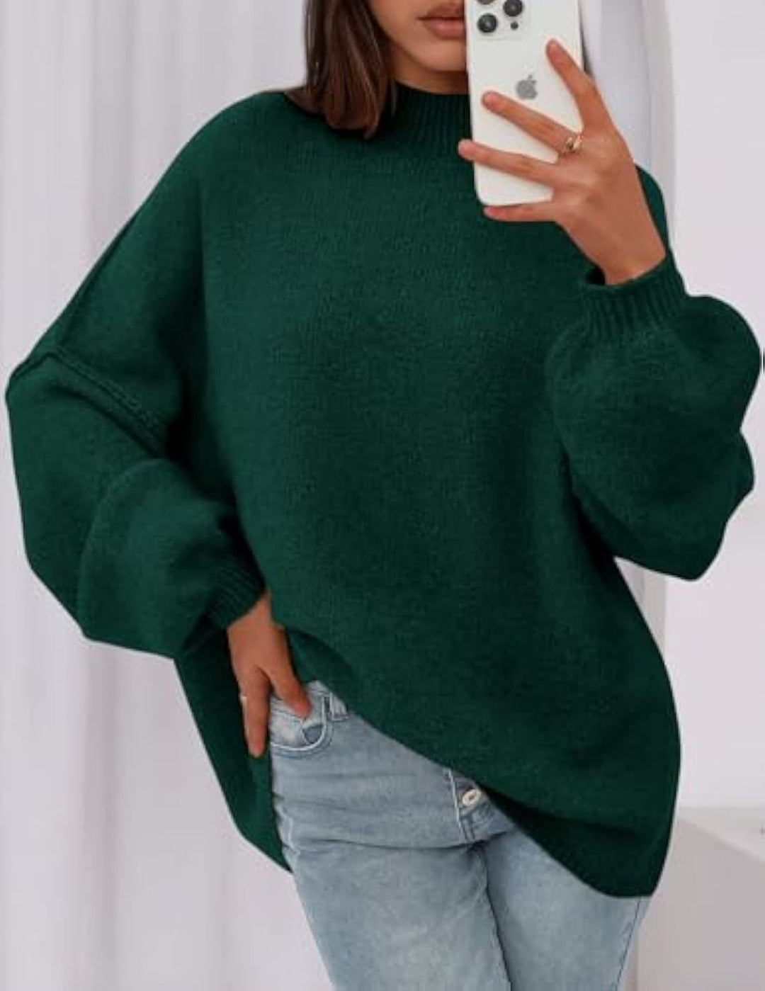 Damen Oversize-Strickpullover mit Stehkragen und Ballonärmeln Shop Nory