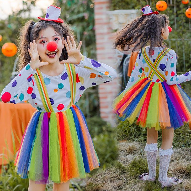 Mädchen Clownkostüm mit bunten Punkten und Tüllrock Shop Nory