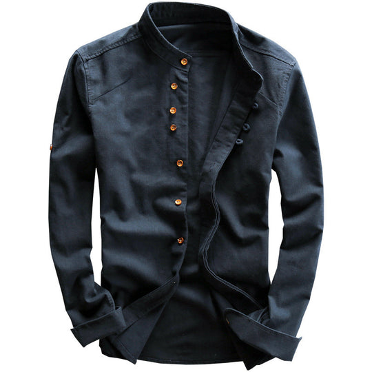 Herren Stehkragen-Hemd mit verdeckter Knopfleiste und modernen Details Shop Nory