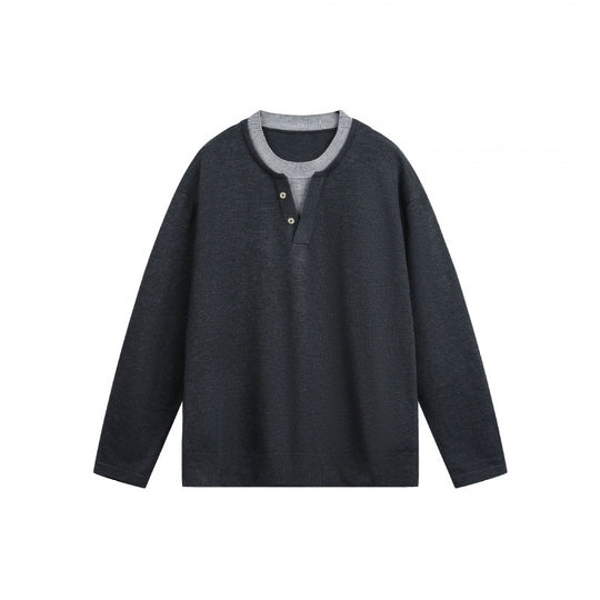 Herren Leichter Feinstrick-Henley-Pullover mit Kontrastkragen und Relaxed-Schnitt Shop Nory