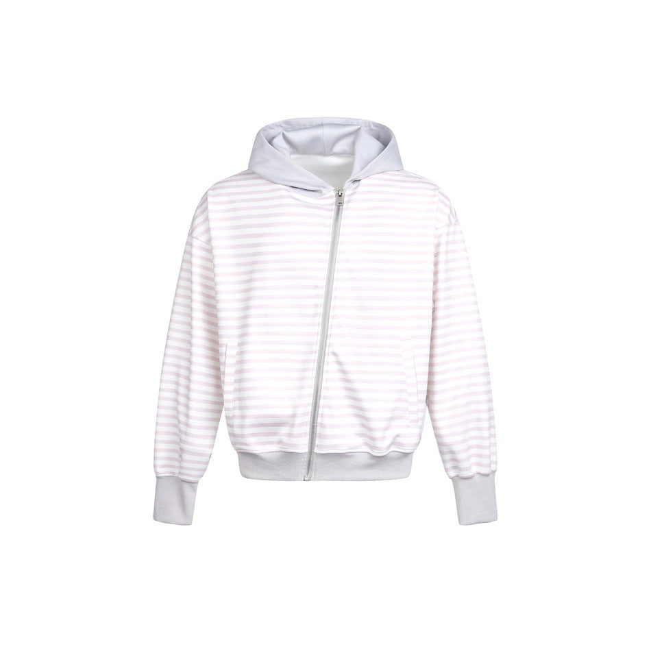 Damen Gestreifte Kapuzen-Zipjacke im Boxy‑Cut mit Rippbündchen und verdeckten Nahttaschen Shop Nory