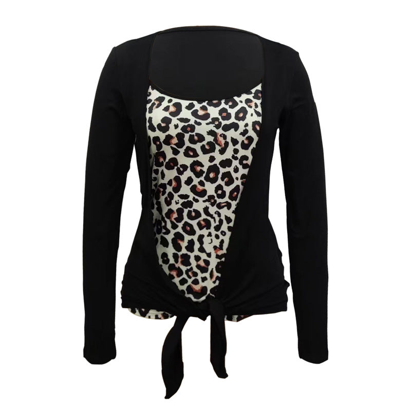 Damen Langarmshirt mit Leoparden-Print-Einsatz und Knotenfront Shop Nory