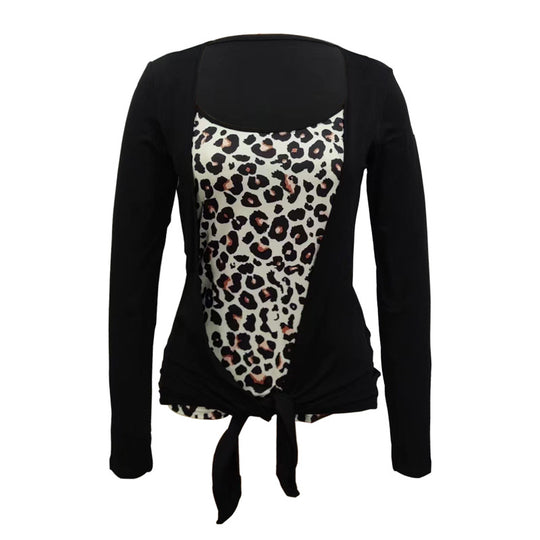 Damen Langarmshirt mit Leoparden-Print-Einsatz und Knotenfront Shop Nory