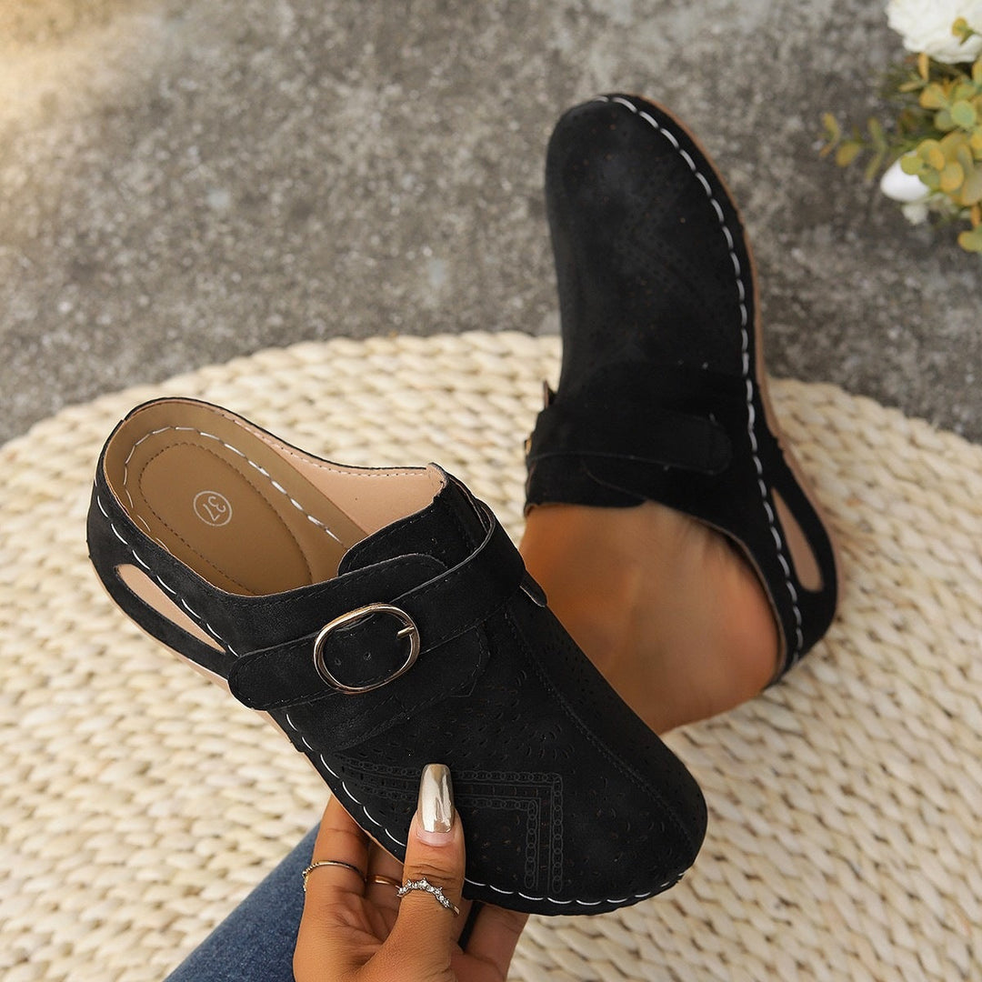 Damen Bequeme Clogs mit perforiertem Leder Shopnory