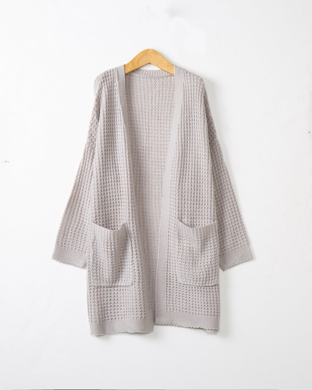 Damen Langer Oversize Strickmantel mit offener Front und aufgesetzten Taschen Shop Nory