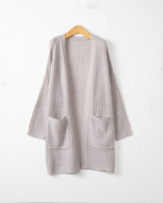 Damen Langer Oversize Strickmantel mit offener Front und aufgesetzten Taschen Shop Nory