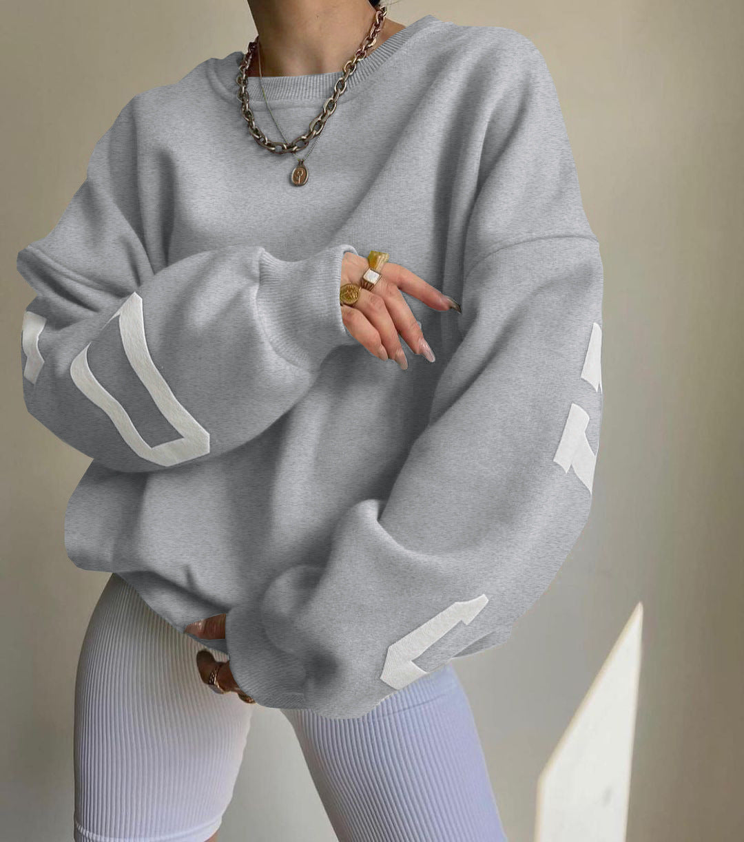 Damen Oversized Sweatshirt mit Blockprint-Ärmeln und weitem Drop-Shoulder-Schnitt Shop Nory