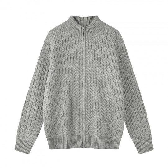 Unisex Boxy-Strickjacke mit Zopfmuster, Stehkragen und Zwei-Wege-Reißverschluss Shop Nory