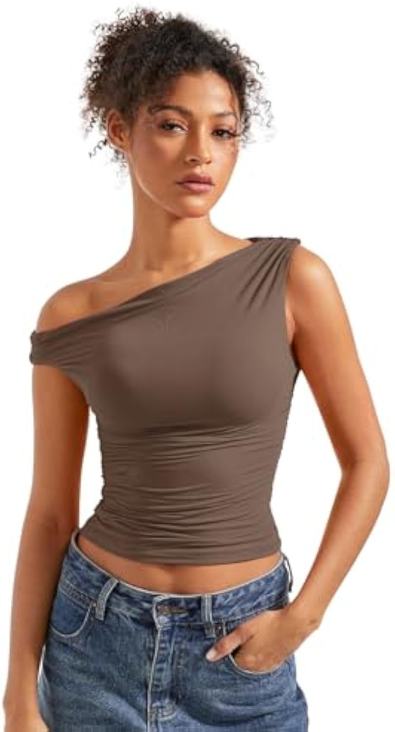 Damen figurbetontes Oberteil mit asymmetrischem Ausschnitt Shopnory