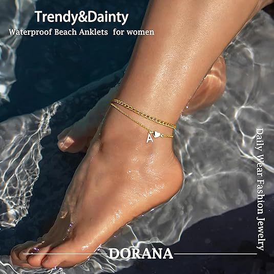 Damen Fußkettchen mit herzförmigem und initialisiertem Anhänger Shop Nory