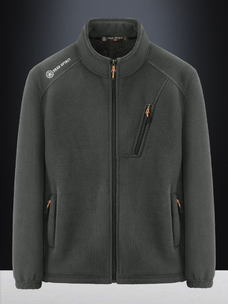 Herren Warme Microfleece-Outdoorjacke mit Brustreißverschluss, Seitentaschen und Stehkragen Shop Nory
