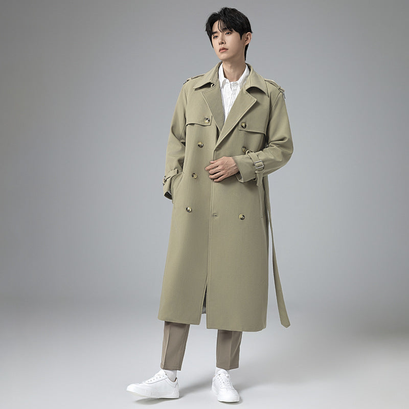 Herren Moderner Maxilanger Doppelreihiger Trenchcoat mit klassischem Revers und verstellbaren Manschetten Shop Nory