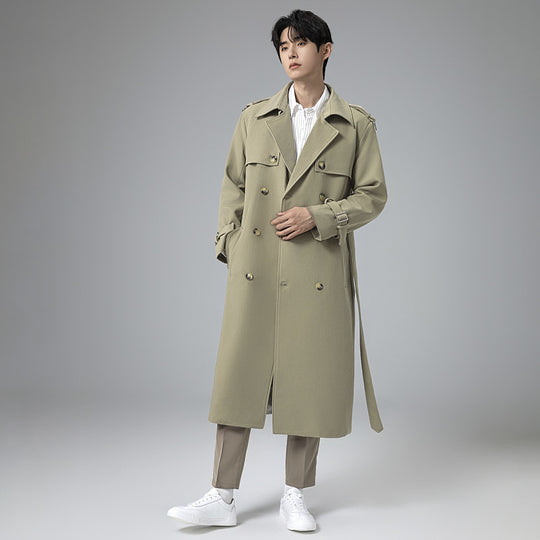 Herren Moderner Maxilanger Doppelreihiger Trenchcoat mit klassischem Revers und verstellbaren Manschetten Shop Nory