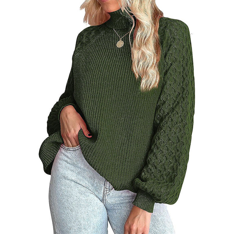 Damen Feinstrickpullover mit Rollkragen und voluminösen Zopfmuster-Ärmeln Shop Nory