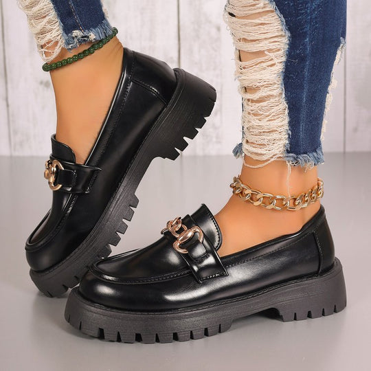 Damen klobige Loafer im Leder-Look mit profiliertem Plateau und Gliederketten-Applikation Shop Nory