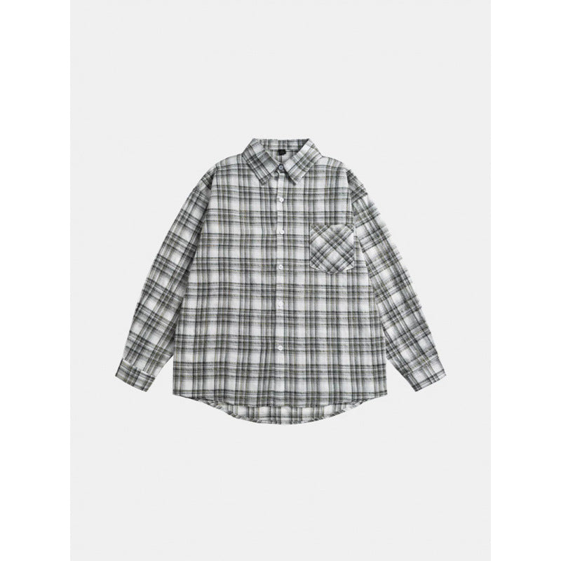 Unisex Oversize-kariertes Flanellhemd mit abgerundetem Saum und diagonaler Brusttasche Shop Nory