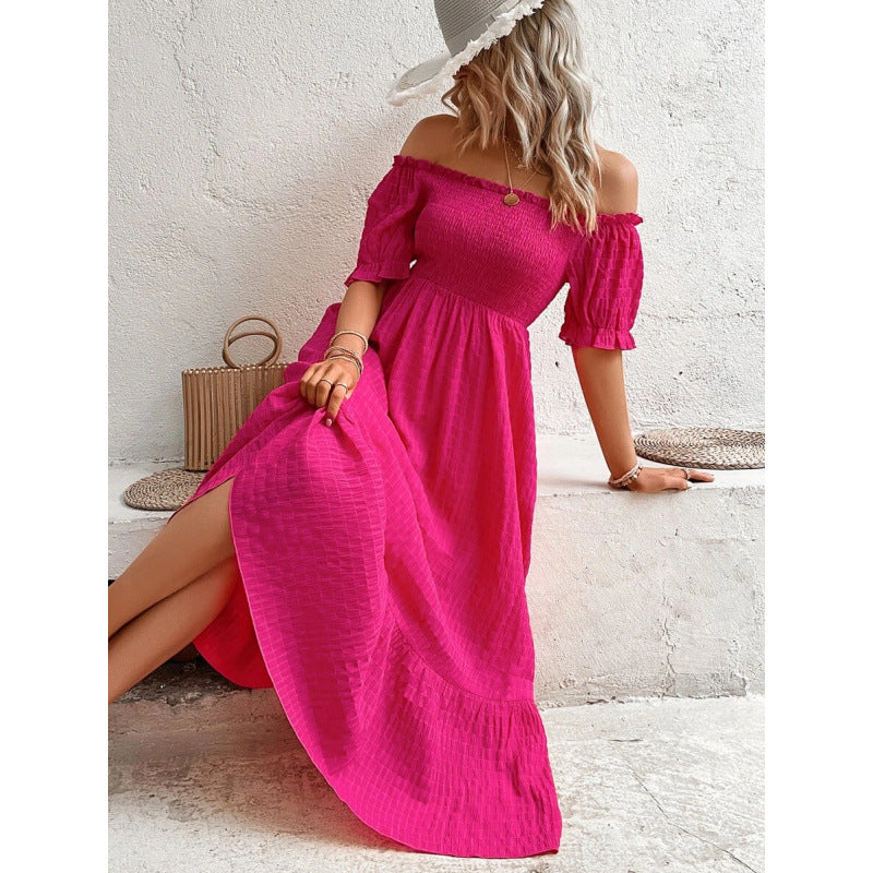 Damen Off-Shoulder Maxikleid mit voluminösen Ärmeln und fließendem Schnitt