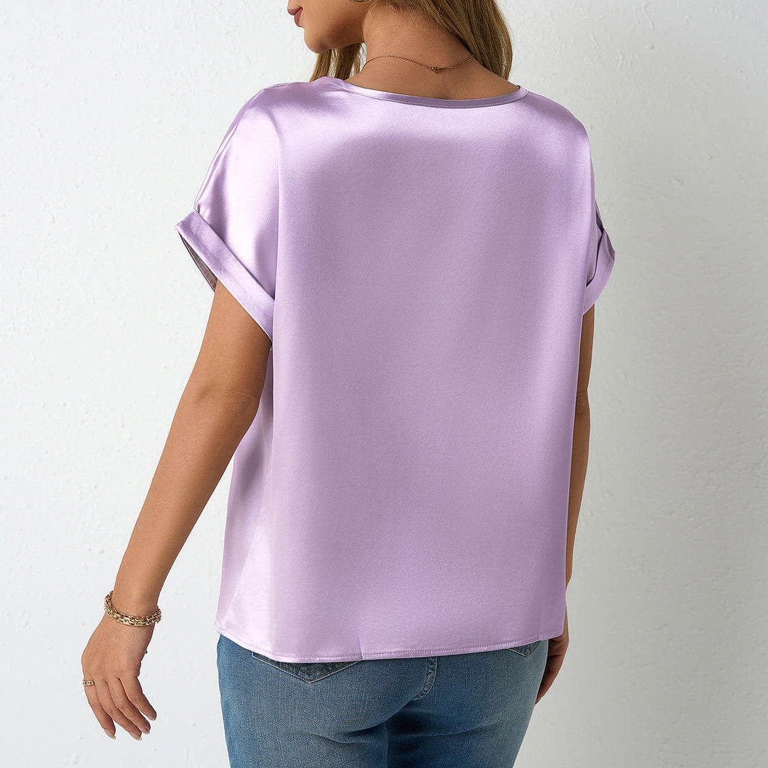 Damen Satin-Oberteil mit umgeschlagenen Ärmeln