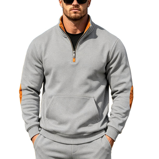 Herren Athletisches Halbzip-Sweatshirt mit Ellenbogenpatches und Kängurutasche Shop Nory