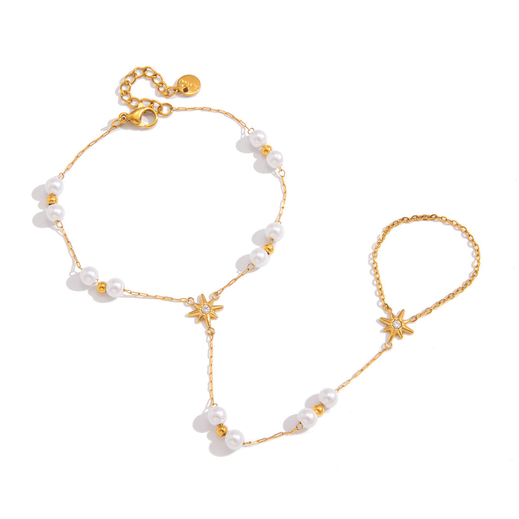 Damen Fußkettchen mit eleganten Perlen- und Sternenverzierungen Shop Nory
