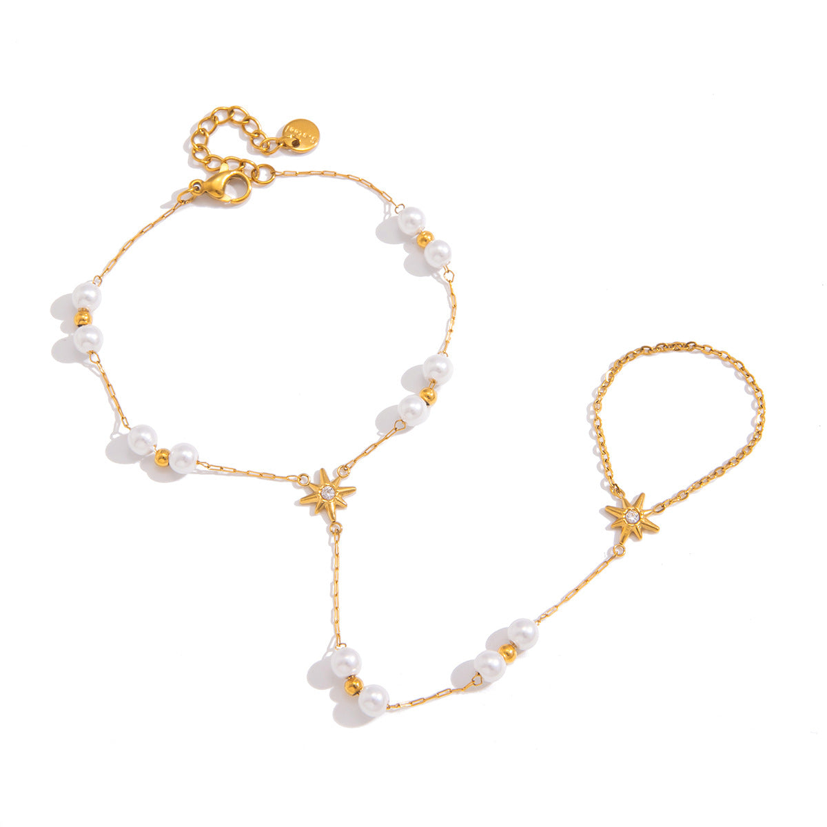 Damen Fußkettchen mit eleganten Perlen- und Sternenverzierungen Shop Nory