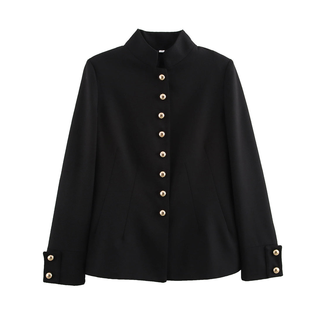 Damen Taillierte Stehkragenjacke mit goldfarbenen Zierknöpfen und formgebenden Teilungsnähten Shop Nory