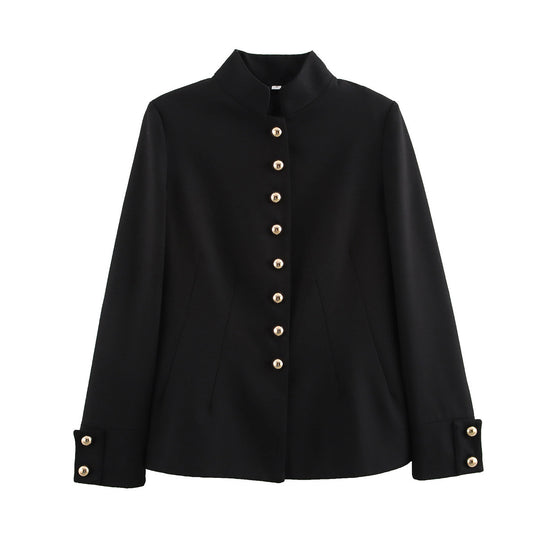 Damen Taillierte Stehkragenjacke mit goldfarbenen Zierknöpfen und formgebenden Teilungsnähten Shop Nory