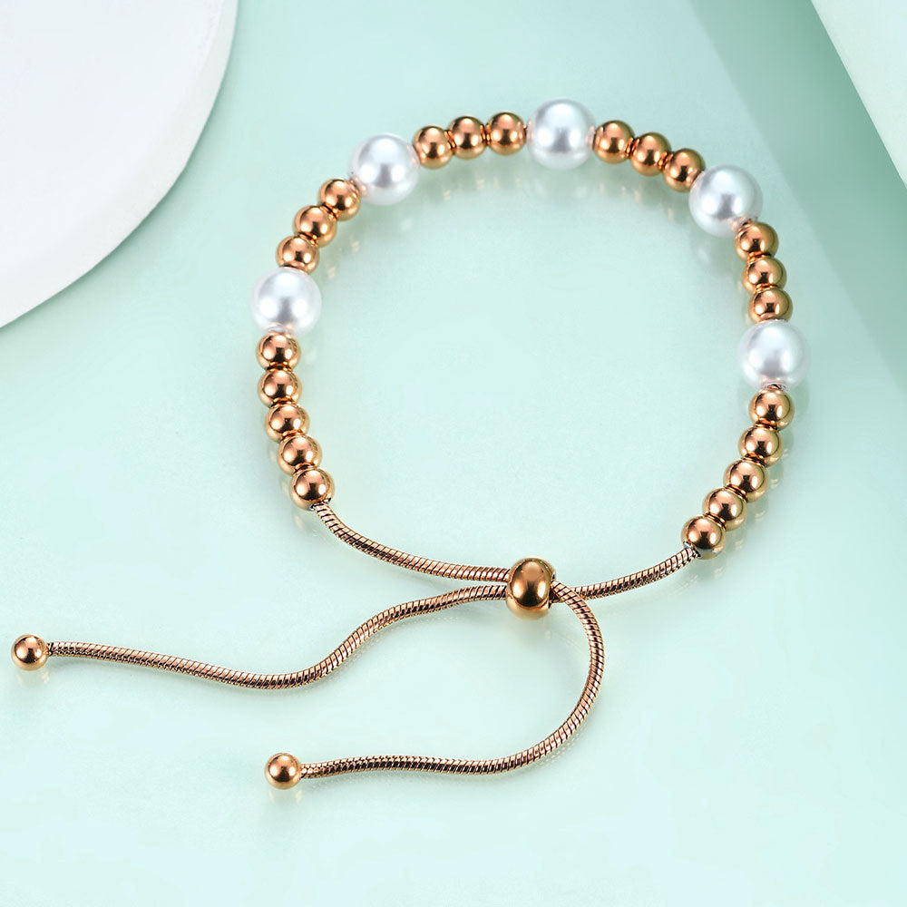 Damen verstellbares Armband mit glänzenden Perlen und eleganten Metallakzenten Shop Nory