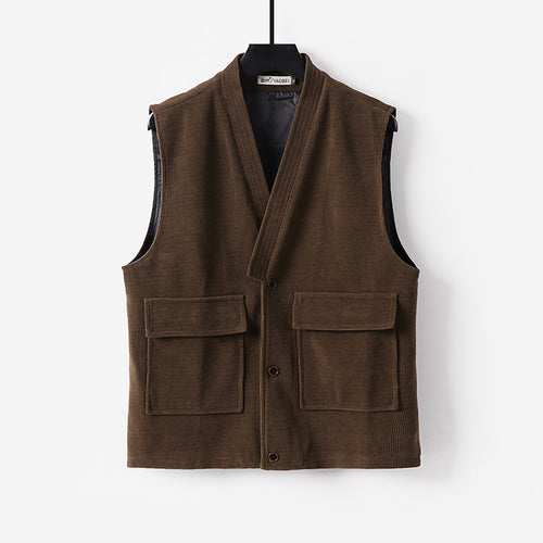 Herren Cordweste mit V-Ausschnitt, Stehkragen und großen Pattentaschen Shop Nory