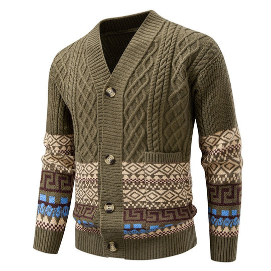 Herren Strickcardigan mit Zopfmuster, Jacquard-Bündchen und Knopfverschluss Shop Nory